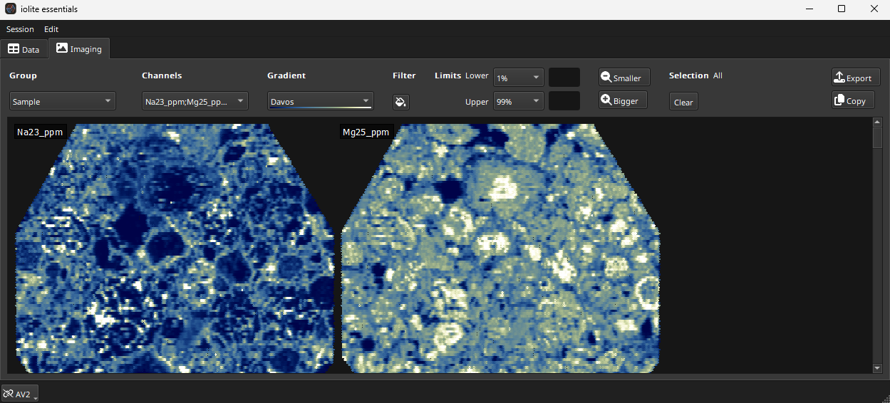 A screenshot of the imaging tab in iolite Essentials