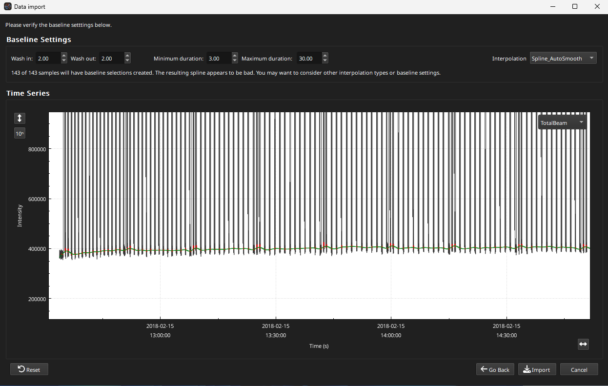 A screenshot of the Baseline Settings Window in Essentials