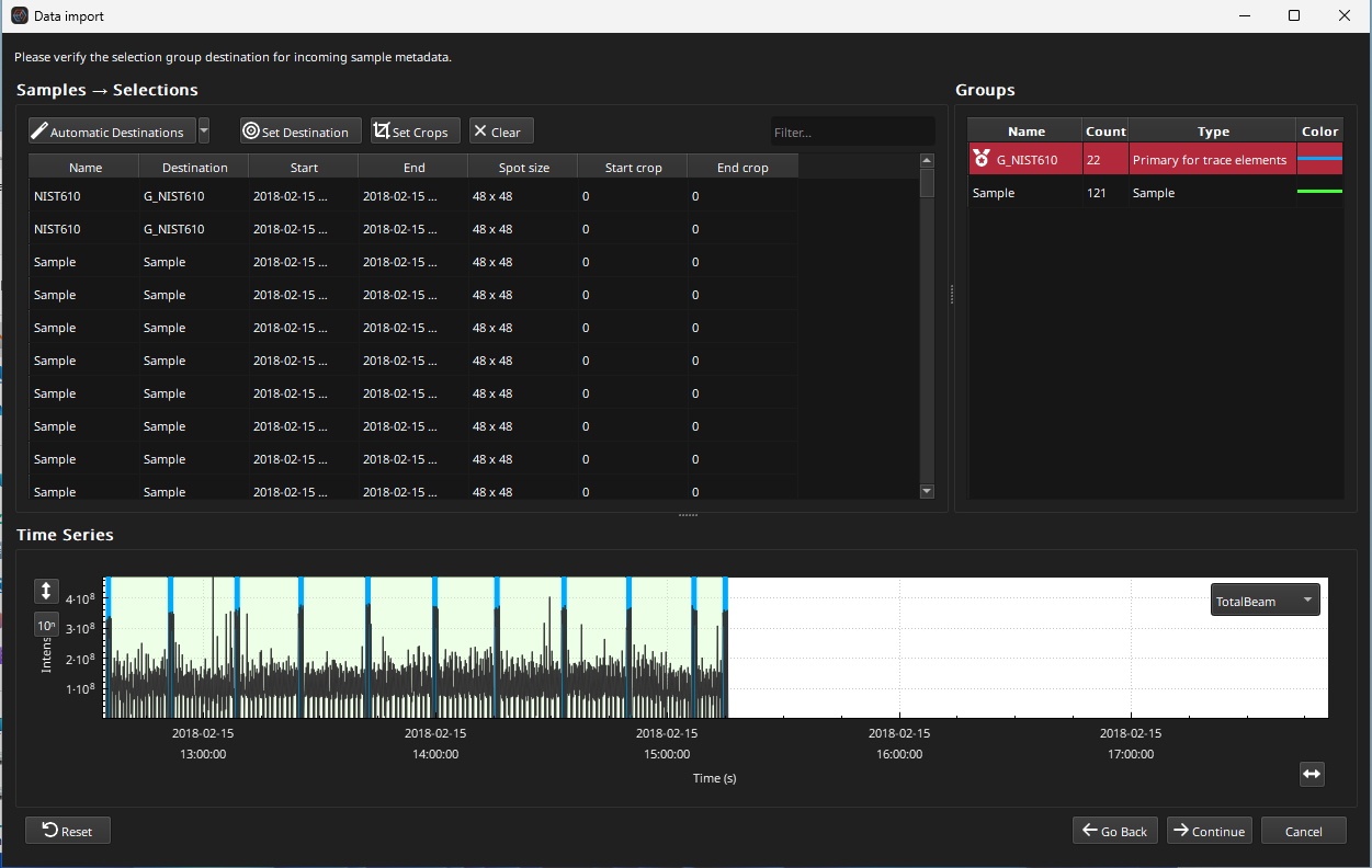 A screenshot of the Sample Destination Window in iolite Essentials