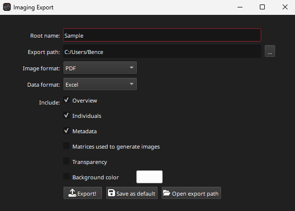 A screenshot of the export images dialog